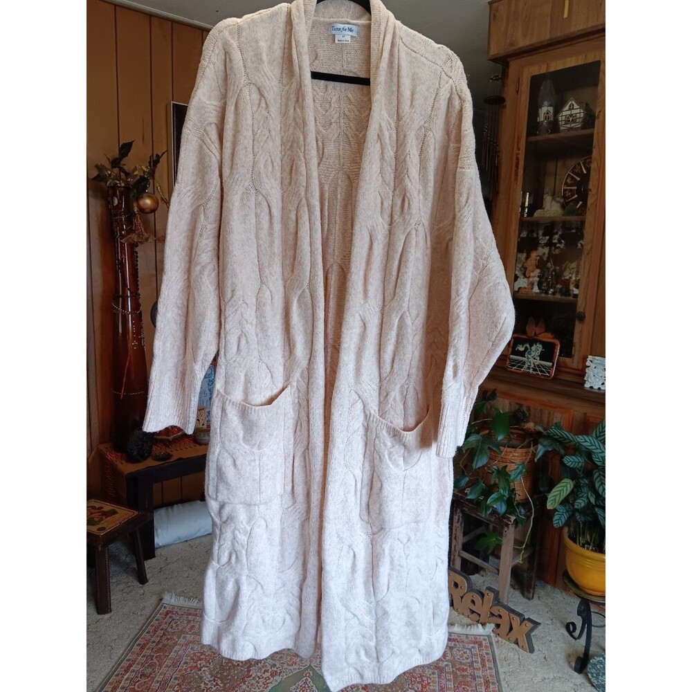 Time For Me Size 3X Long Full Length Cable Knit Cardigan Sweater